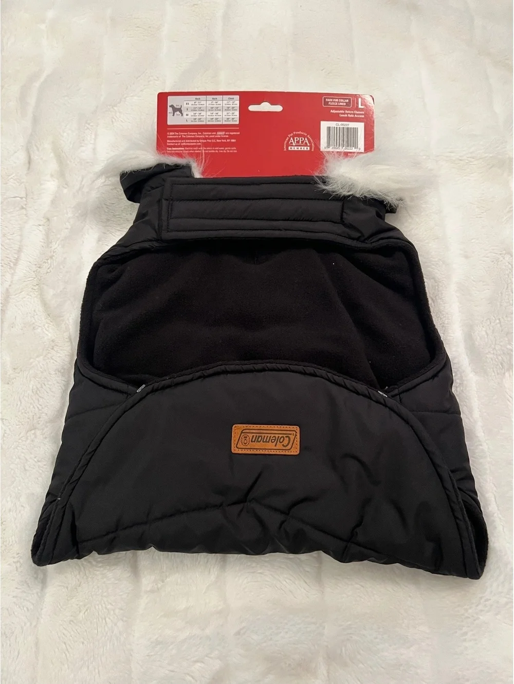 NEW Coleman Large Pet Puffer Black Jacket  Faux Collar Adjustable